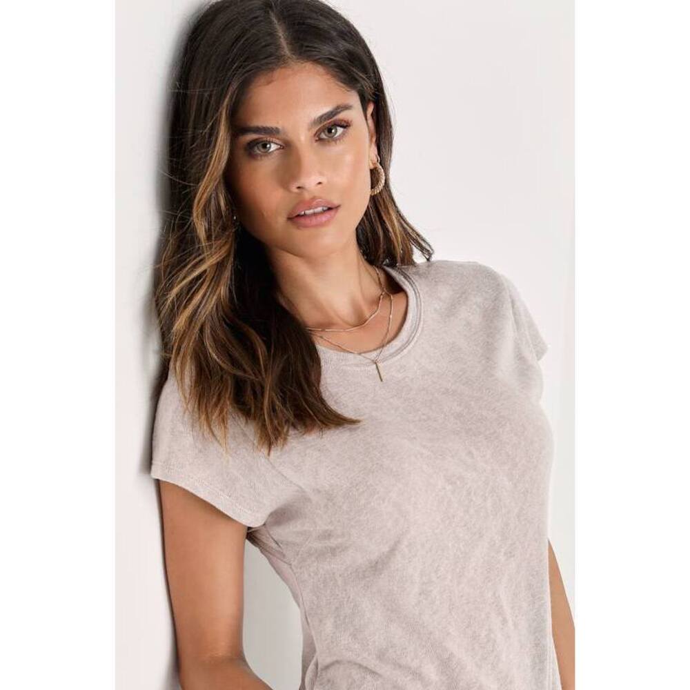 Lulus Effortless Revival Taupe Cap Sleeve Tee - Size M